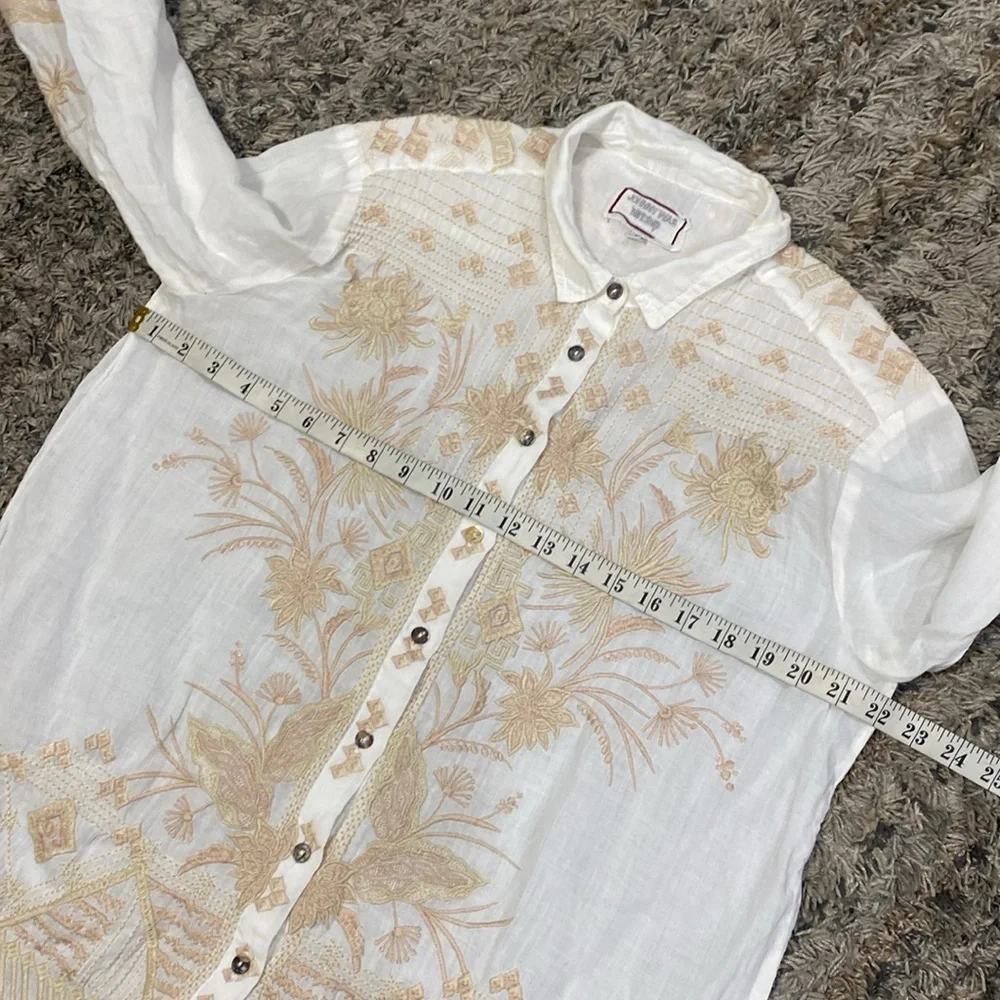 Johnny Was Devere Kimono Sleeve 100% Ramie embroidered button down blous… - Picture 7 of 15